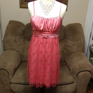 Iz Byer Dress L Salmon Pink Silver Sequins Tulle